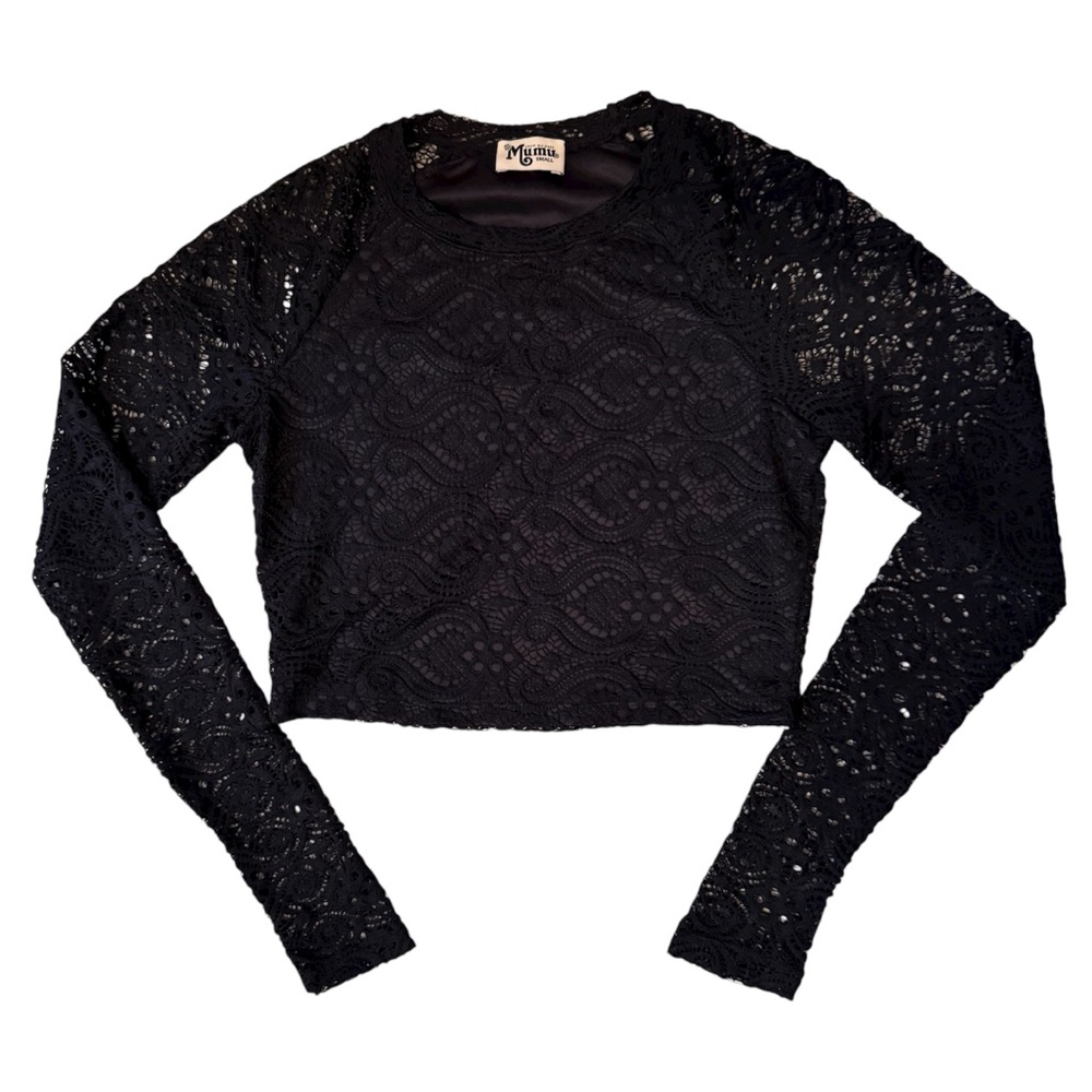 Show Me Your MuMu Crochet Lace Black Long Sleeve Crop Top